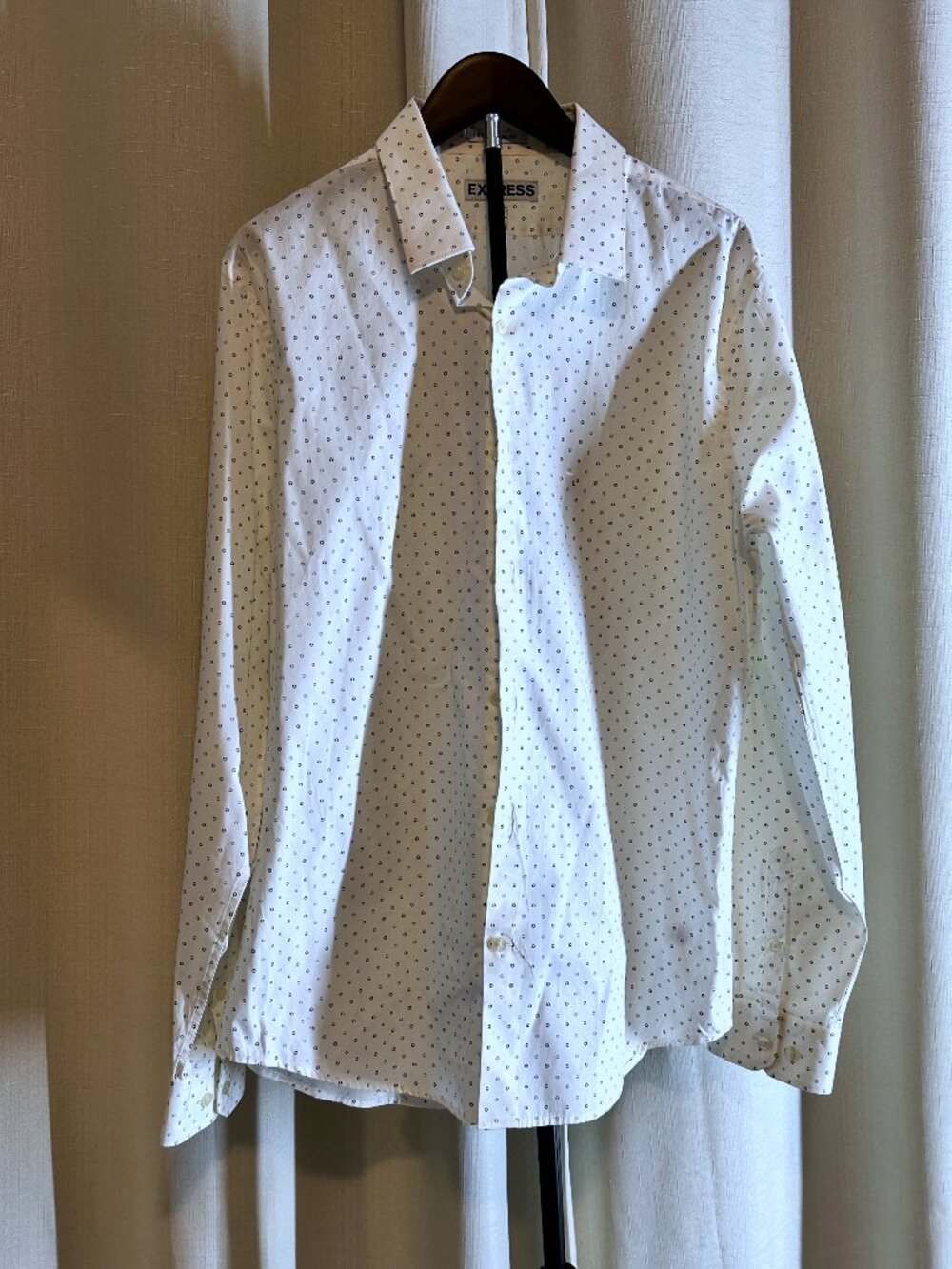NWT Express Men's Extra Slim Cotton Dress Shirt White Blue L 16–16½